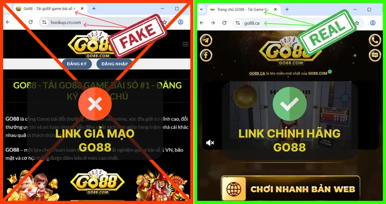 Khi truy cập, trải nghiệm trên Go88.com thật cho cảm giác tin cậy, còn trang giả Go88.com dễ nhận biết nhờ chi tiết rối mắt hoặc bất thường.